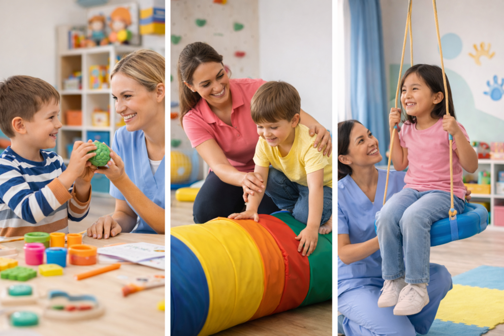 Sessão de terapia ocupacional com atividades funcionais orientadas